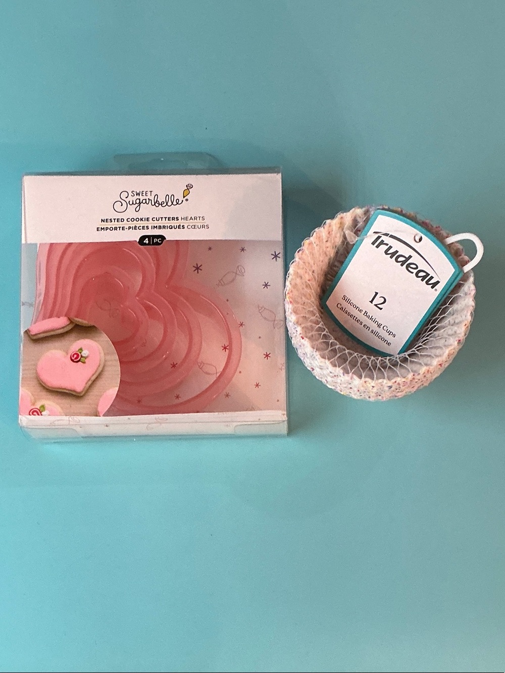 Sweet Sugarbelle Pink Heart Cookie Cutters & Trudeau Pastel Baking Cups Set